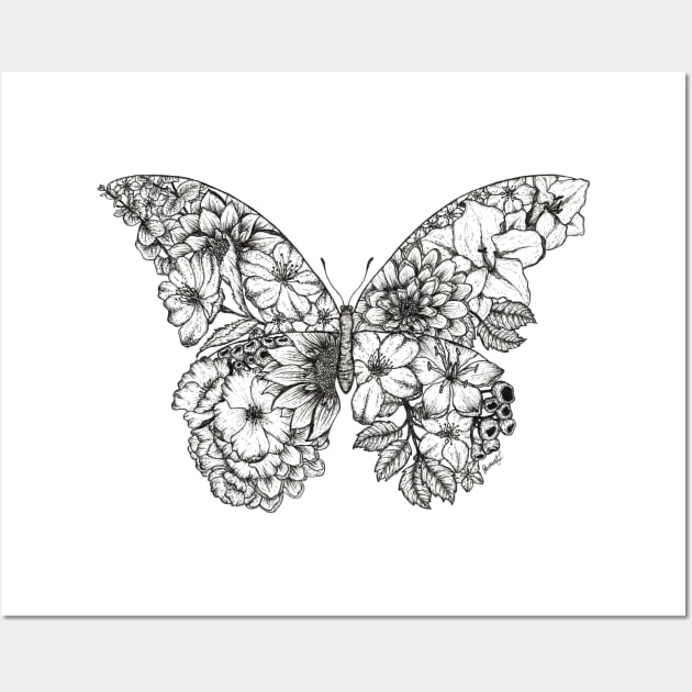 Floral Butterfly White Background Wall Art by SamuelJ